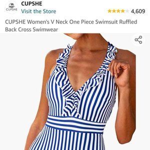 Women's V Neck One Piece Swimsuit Ruffled Back Cross Swimwear